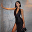 Raina | Ärmelloses Rückenfreies Neckholder-Schlitzkleid