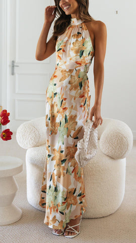 Shannon | Geblümtes Neckholder-Maxikleid