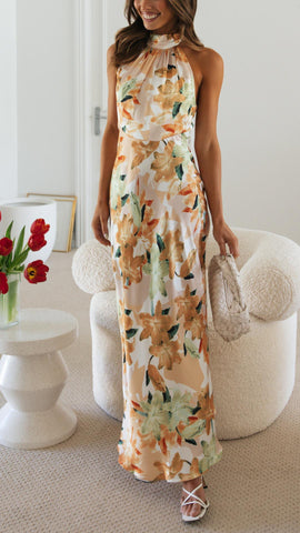 Shannon | Geblümtes Neckholder-Maxikleid