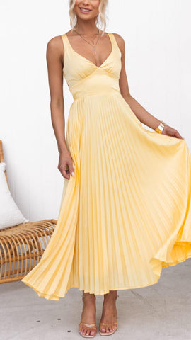 Lucy | Plissiertes Maxikleid mit V-Ausschnitt