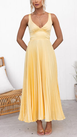 Lucy | Plissiertes Maxikleid mit V-Ausschnitt
