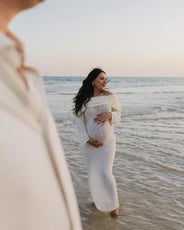 Nayara | Ciążowa Elegancka Sukienka Maxi z Odkrytymi Ramionami