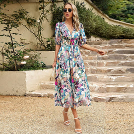 Gabriella | Bedrucktes Kleid mit V-Ausschnitt