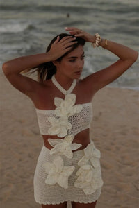 Margaret | Halter-Strick-Minikleid mit Blumenmuster
